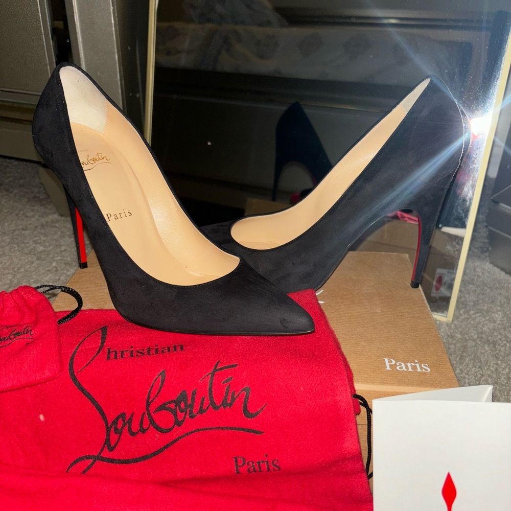 Christian Louboutin Black Suede Pointed-Toe Stiletto Heels